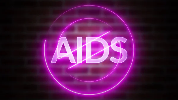 3D renderização de texto AIDS contra o fundo de tijolo, computador gerado wireframe símbolo parar com luz laser brilhante — Fotografia de Stock