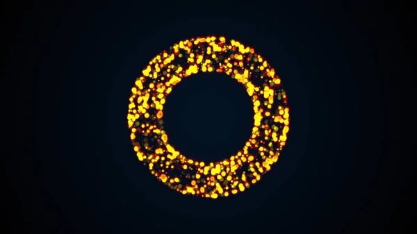 Anillo de muchas partículas de colores intermitentes, generadas por computadora. 3d representación de fondo de arte — Foto de Stock