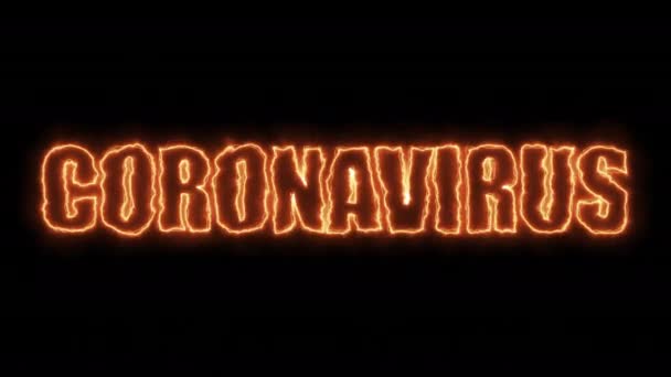 Computer generated background with burning banner Coronavirus. 3d rendering of a fiery text frame — 비디오