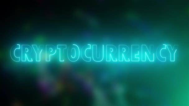 Testo Cryptocurrency di lettere con un effetto neon, sfondo rendering 3d, computer generato — Video Stock