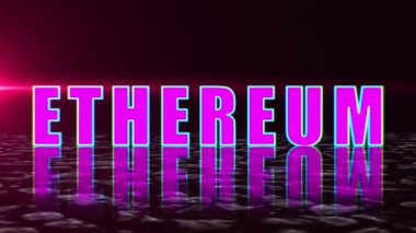 Blockchain kavramı, şık ethereum metin yansıma, 3d işleme arka plan ile yüzeyi