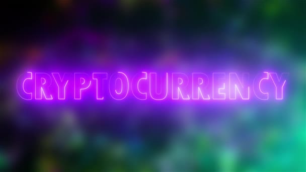 Tekst Cryptogeld van letters met een neon-effect, 3d rendering achtergrond, computer gegenereerd — Stockvideo
