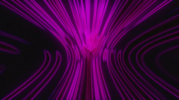 Numerous vertical neon lines shimmer in a smooth bend. Abstract computer generated background, 3D rendering — Αρχείο Βίντεο