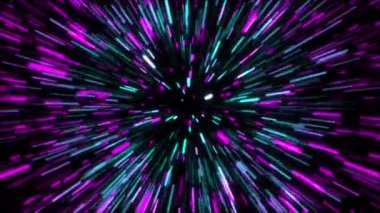 3d rendering hyper jump into another galaxy. Speed of light, neon glowing rays in motion. Computer generated abstract modern cosmic background.