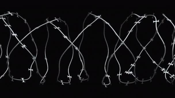 Комп'ютерний фон з колючим дротом. 3D візуалізація спіралі колючого дроту — стокове відео