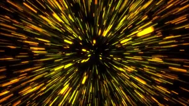 Трехмерный гиперпрыжок в другую галактику. Скорость света, неоновые светящиеся лучи в движении. Созданный компьютером абстрактный современный космический фон . — стоковое видео