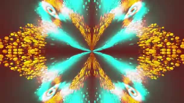 Computer generated beautiful abstract background from spots and splashes. Kaleidoscope converts colors into a flower image, 3D rendering — Stockvideo