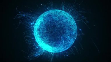 3d render, bilgisayar oluşturulan küre veya siyah bir arka plan üzerinde çok sayıda neon parçacıkları ve çizgiler topu