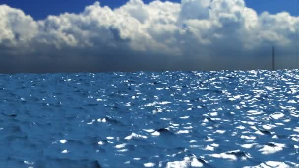 Fundo de renderização 3d. Oceano superfície enquanto calma em um dia ensolarado. Computador gerado paisagem marinha realista — Vídeo de Stock