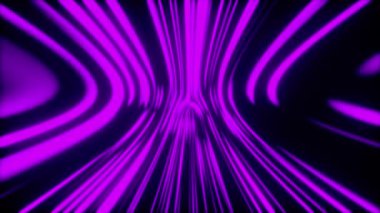 Many vertical neon lines shimmer in a smooth bend. Abstract computer generated background, 3D rendering