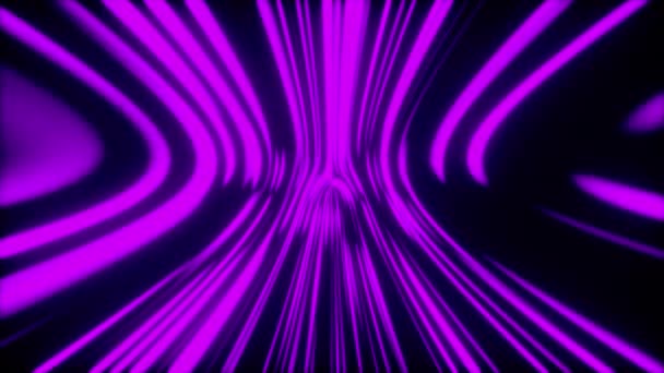 Many vertical neon lines shimmer in a smooth bend. Abstract computer generated background, 3D rendering — Stok video