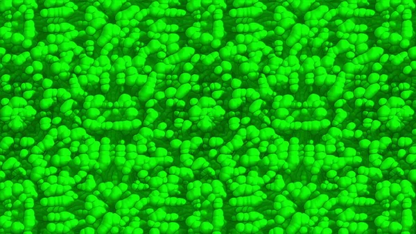 Fundo verde hipnótico de muitas bolhas e partículas abstratas, gerado por computador. Renderização 3D — Fotografia de Stock
