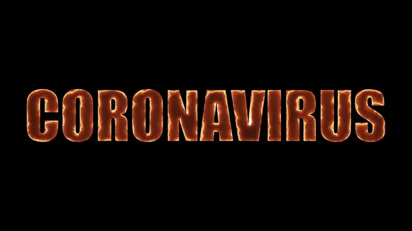 Computer generierte Hintergrund mit brennenden Banner Coronavirus. 3D-Darstellung eines feurigen Textrahmens — Stockfoto