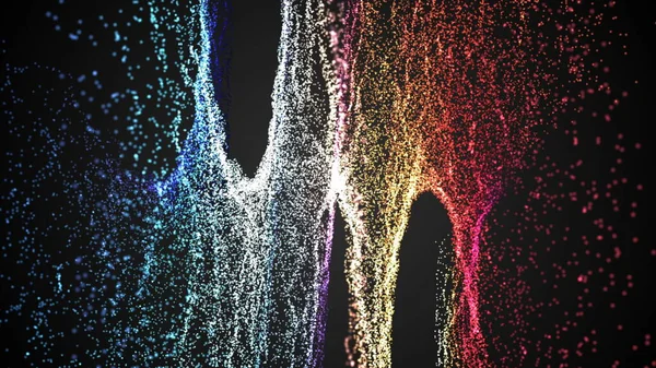 Визуализация фона со скрученными струнами частиц. Темные цифровые технологии — стоковое фото