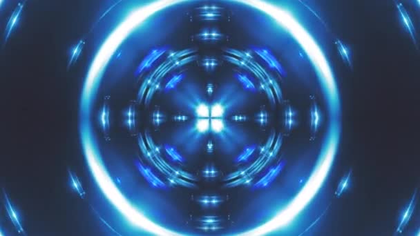 Fondo caleidoscópico azul fractal generado por computadora de luces azules centelleantes, representación 3D — Vídeo de stock
