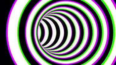 Siyah ve beyaz çizgili tünel, psychedelic soyutlama, 3d işleme bilgisayar üretimi backgorund