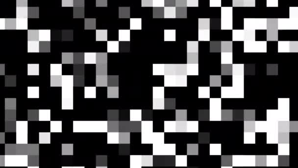 Комп'ютер створив абстрактний технологічний фон з мозаїкою білих і чорних квадратних блоків. 3D рендеринга великих пікселів — стокове відео
