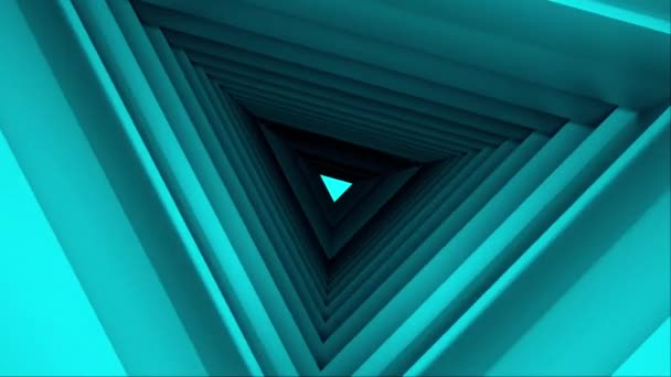 Túnel triangular generado por computadora. Espacio del futuro. 3d renderizado fondo abstracto. Dentro de un corredor triangular giratorio — Vídeos de Stock
