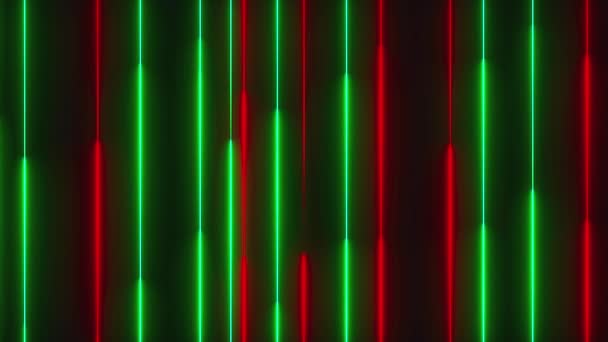 Много вертикальных неоновых линий освещения, абстрактный компьютер сгенерированный фон, 3D рендеринг — стоковое видео