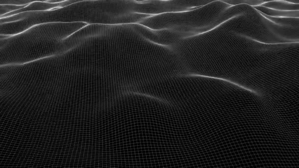 Computer generated a wireframe wave. 3D rendering of a luminous fine mesh. Futuristic background — Αρχείο Βίντεο