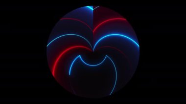 Asimetrik neon çizgileri olan karanlık çember, bilgisayar üretimi. 3D gece kulübü geçmişi oluşturuluyor