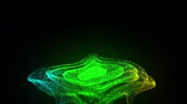 Computer generated movement of color particles of fluid on a black background. 3d rendering abstract background