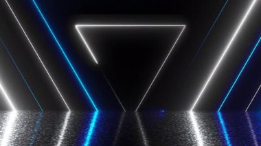 Birçok neon üçgen alanı, soyut bilgisayar oluşturulan fon, 3d render