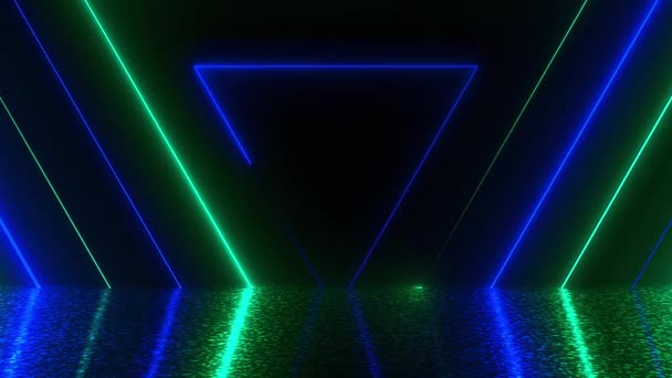 Viele Neon-Dreiecke im Raum, abstrakte computergenerierte Kulisse, 3D-Renderer — Stockvideo