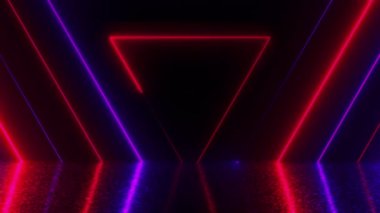 Birçok neon üçgen alanı, soyut bilgisayar oluşturulan fon, 3d render