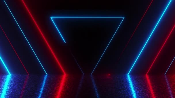 Vele neon driehoeken in de ruimte, abstracte computer gegenereerde achtergrond, 3d render — Stockvideo