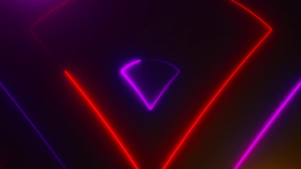 Many neon triangles in space, abstract computer generated backdrop, 3D render — Stock Video