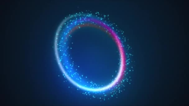 Forma de anillo a partir de líneas de arco iris y partículas luminosas de colores. 3d renderizar equipo generado fondo mágico — Vídeos de Stock