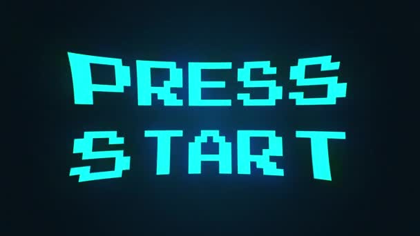 Computer generated a text message screen: Press start. 3d rendering 8-bit font, black background for videogame — Stok video