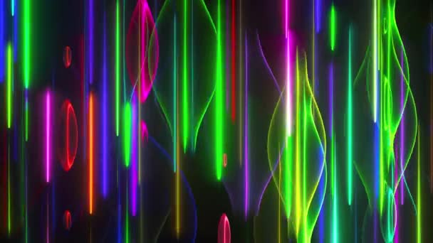 Random multicolored neon lines and wavy shapes, computer generated. 3d rendering changing background — Stock videók