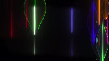 Random multicolored neon lines and wavy shapes, computer generated. 3d rendering changing background