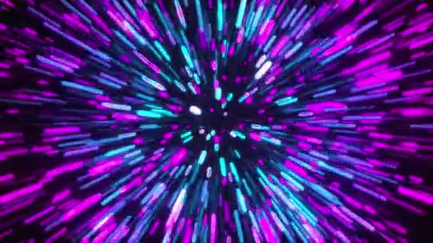 3d movimento di rendering attraverso le stelle. Iper saltare in un'altra galassia. Velocità della luce, raggi luminosi al neon in movimento. Computer generato astratto moderno sfondo cosmico — Video Stock