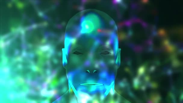 Абстрактне обличчя і кольорові плями зв'язку. Технологічний фон. Концепція мережі. 3D візуалізація — стокове відео