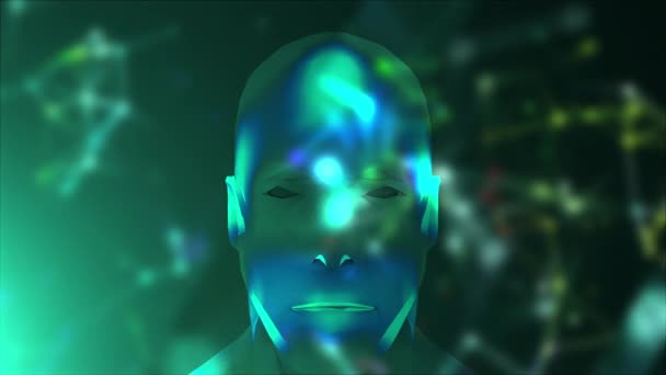 Αφηρημένο πρόσωπο και χρωματιστές κουκκίδες σύνδεσης. Τεχνολογικό υπόβαθρο. Σχέδιο δικτύου. 3d απόδοση — Αρχείο Βίντεο