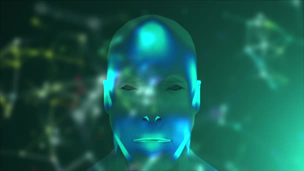 Abstract face and colored blur connection dots. Technology background. Network concept. 3d rendering — Stock Video