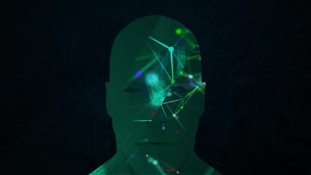 Abstraktes Gesicht und Verbindungspunkte im Inneren. Technischer Hintergrund. Netzwerkkonzept. 3D-Darstellung — Stockvideo
