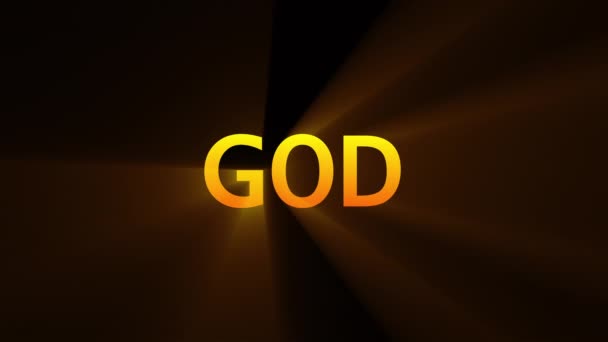 Комп'ютер породив фон із золотим знаком GOD. 3d переклад релігійного тексту — стокове відео