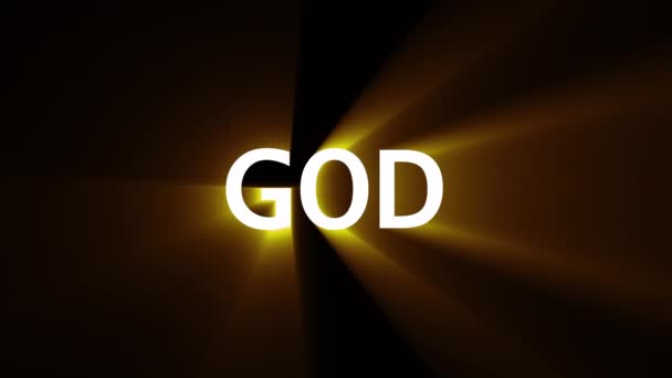 Созданный компьютером фон с золотым знаменем БОГ. 3D-рендеринг религиозного текста — стоковое видео