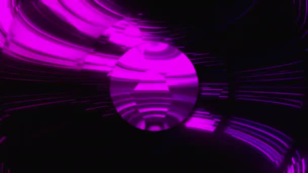 Muchos círculos mágicos de espejo brillan en luz de neón. Fondo generado por computadora abstracta, renderizado 3D — Vídeo de stock