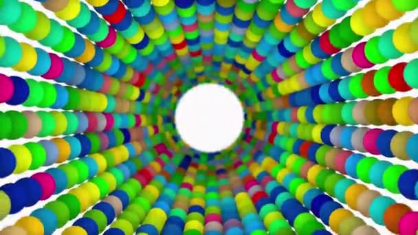Çok renkli kürelerden oluşan dans pisti tüneli, bilgisayar üretimi. Modern dans arkaplanının 3d canlandırması — Stok video