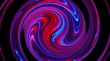 Bilgisayar soyut büküm arkaplanı oluşturdu. Neon renk çizgilerinin 3B dairesel birleşimi.