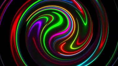 Bilgisayar soyut büküm arkaplanı oluşturdu. Neon renk çizgilerinin 3B dairesel birleşimi.