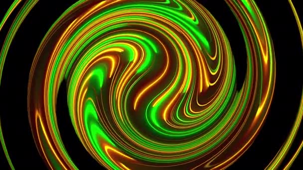 Bilgisayar soyut büküm arkaplanı oluşturdu. Neon renk çizgilerinin 3B dairesel birleşimi. — Stok video