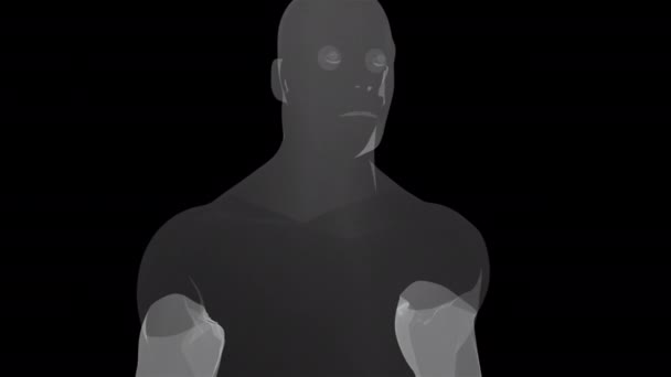 Modelo del cuerpo humano de pies a cabeza, generado por computadora. 3d representación figura masculina transparente. El fondo digital — Vídeo de stock