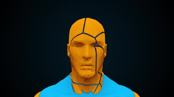 Futuristischer menschlicher Kopf mit zusammenbrechendem Gesicht. Computer erzeugten modernen Hintergrund. 3D-Verformung des Renderkopfes — Stockvideo