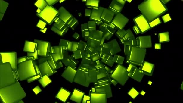 Radial rotation of many cubes, computer generated. 3d rendering technological background — Stock Video